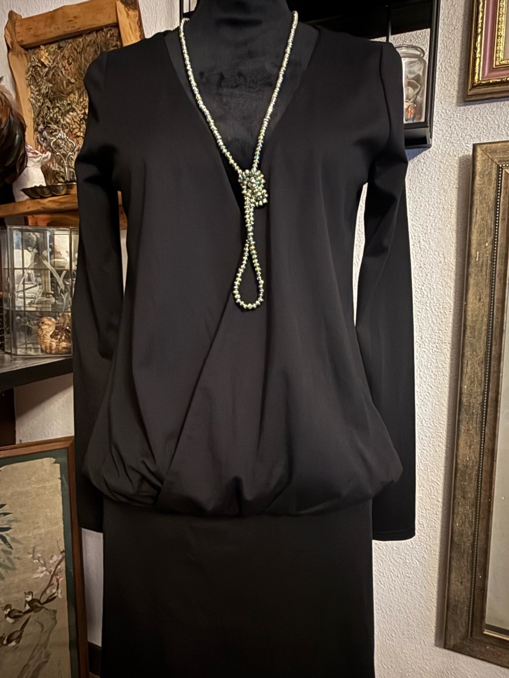 NWT Generation Kiss Eira Bodycon Dress Black Long Sleeve Deep V-Neck •Size M•